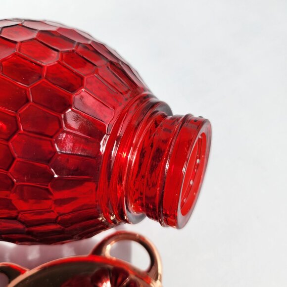 Hummingbird Feeder Red Honeycomb Design Rose Gold Base Dark Red Flower Holes - Picture 8 of 9